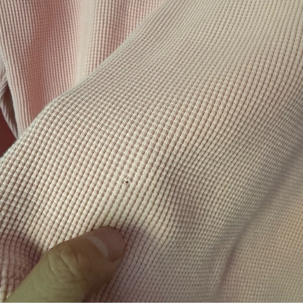 LEALLO light pink cotton waffle thermal knit boxy cropped long sleeve hoodie top - Picture 5 of 7